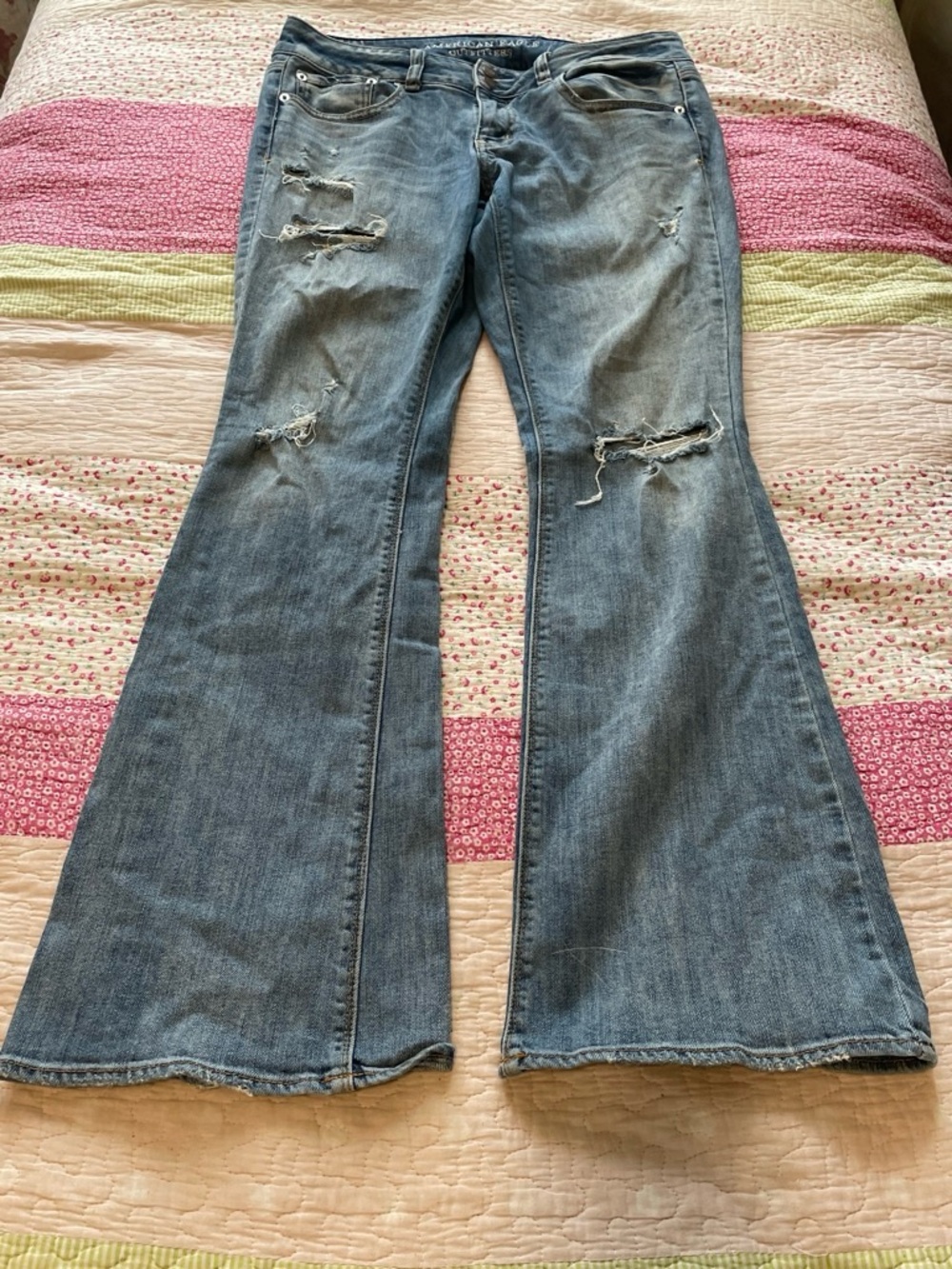 American Eagle Outfitters Light Blue Distressed Flare Jeans
